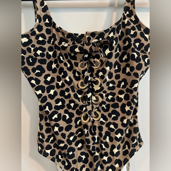 Michael KORS Women's Leopard-Print Lace-Up One-Piece Swimsuit - Picture 3 of 10
